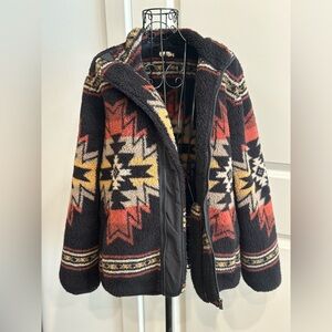 Faherty Fleece Jacket, Men Size S Black, Orange and Yellow